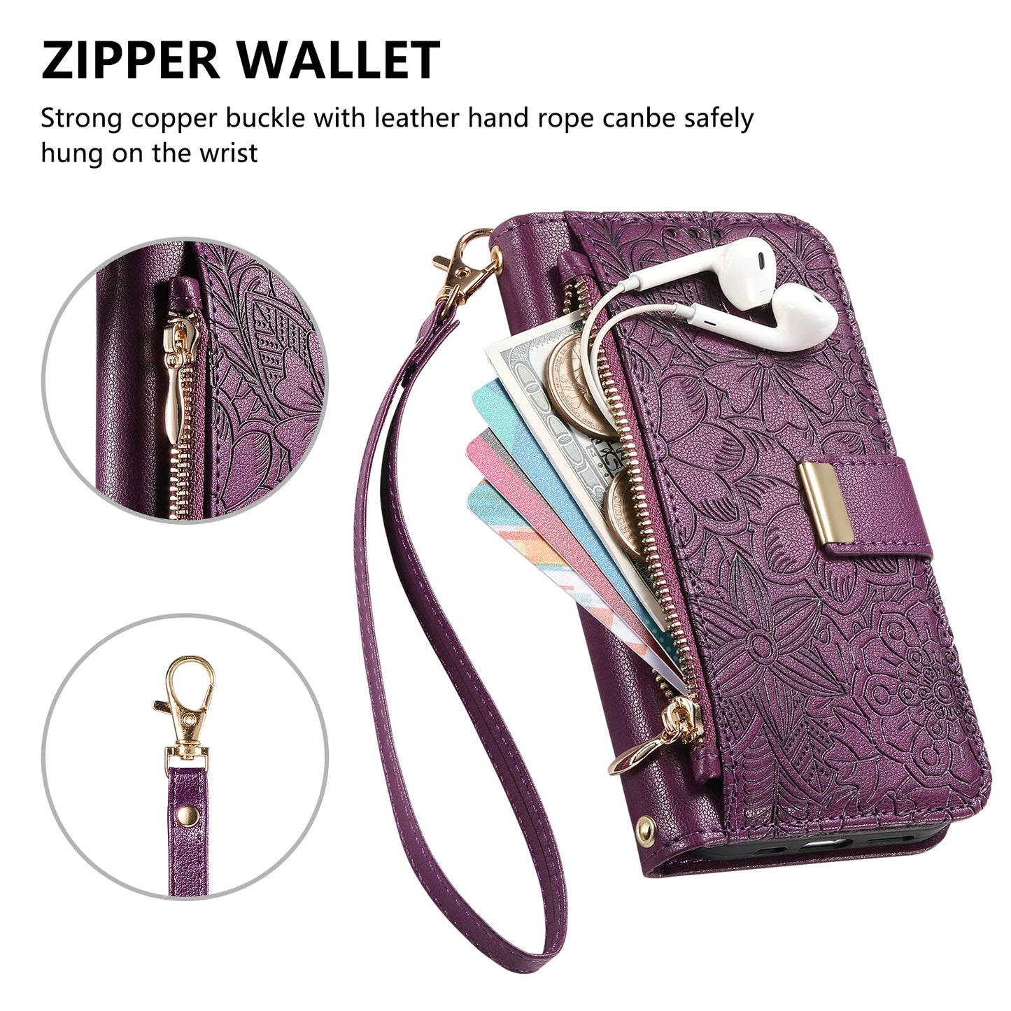 Luxury iPhone Flip Wallet Case with Strap and Pocket