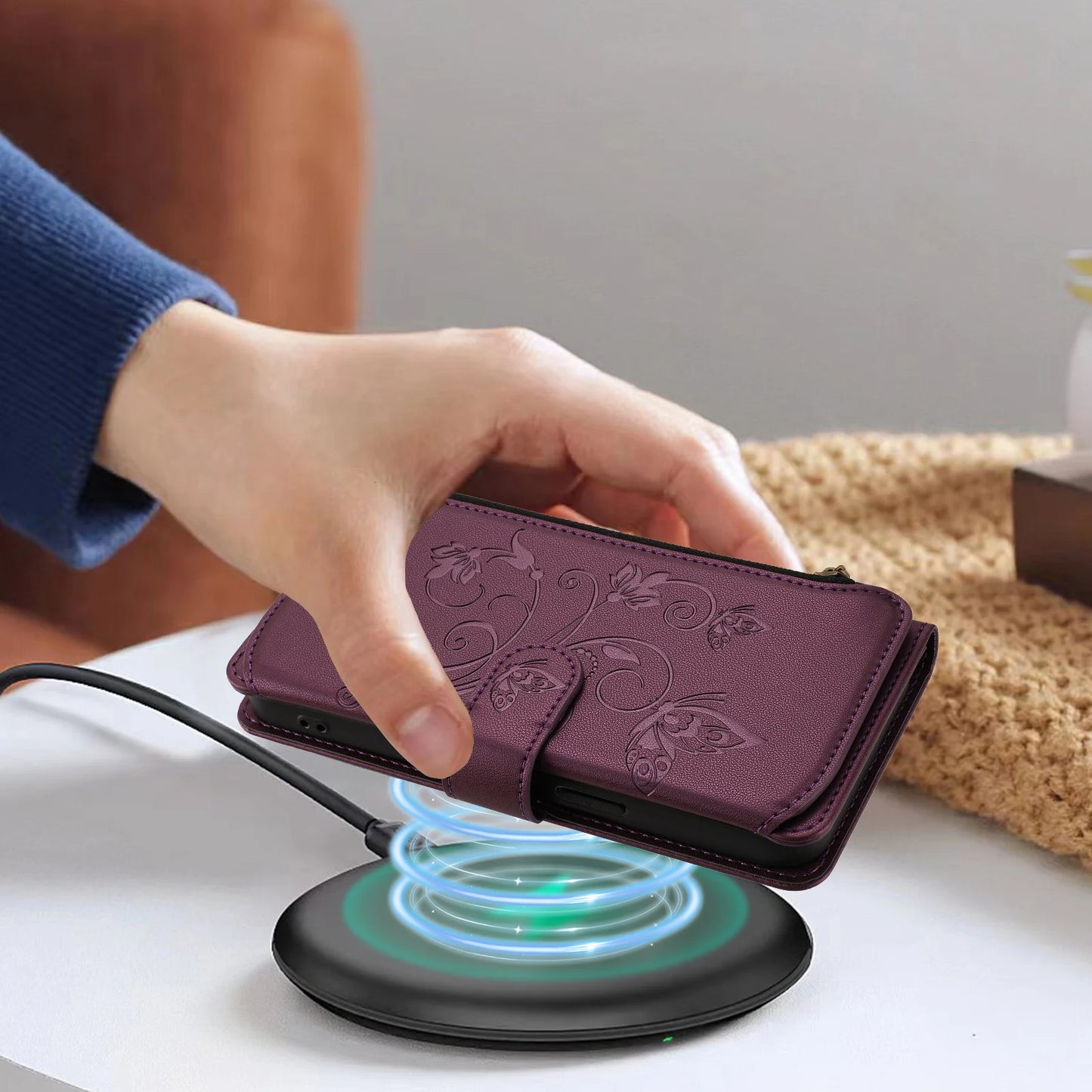 Elegant iPhone Flip Wallet Case with Floral Design