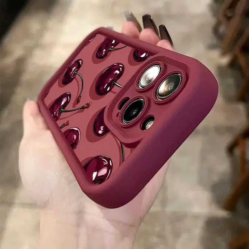 Funda de silicona para iPhone con estampado de cerezas a prueba de golpes