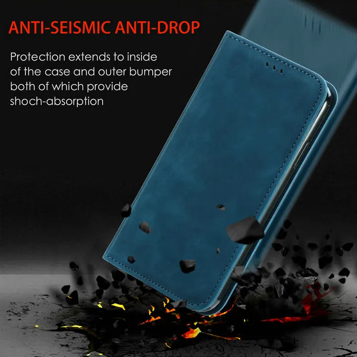 Funda tipo cartera de cuero mate de primera calidad para iPhone