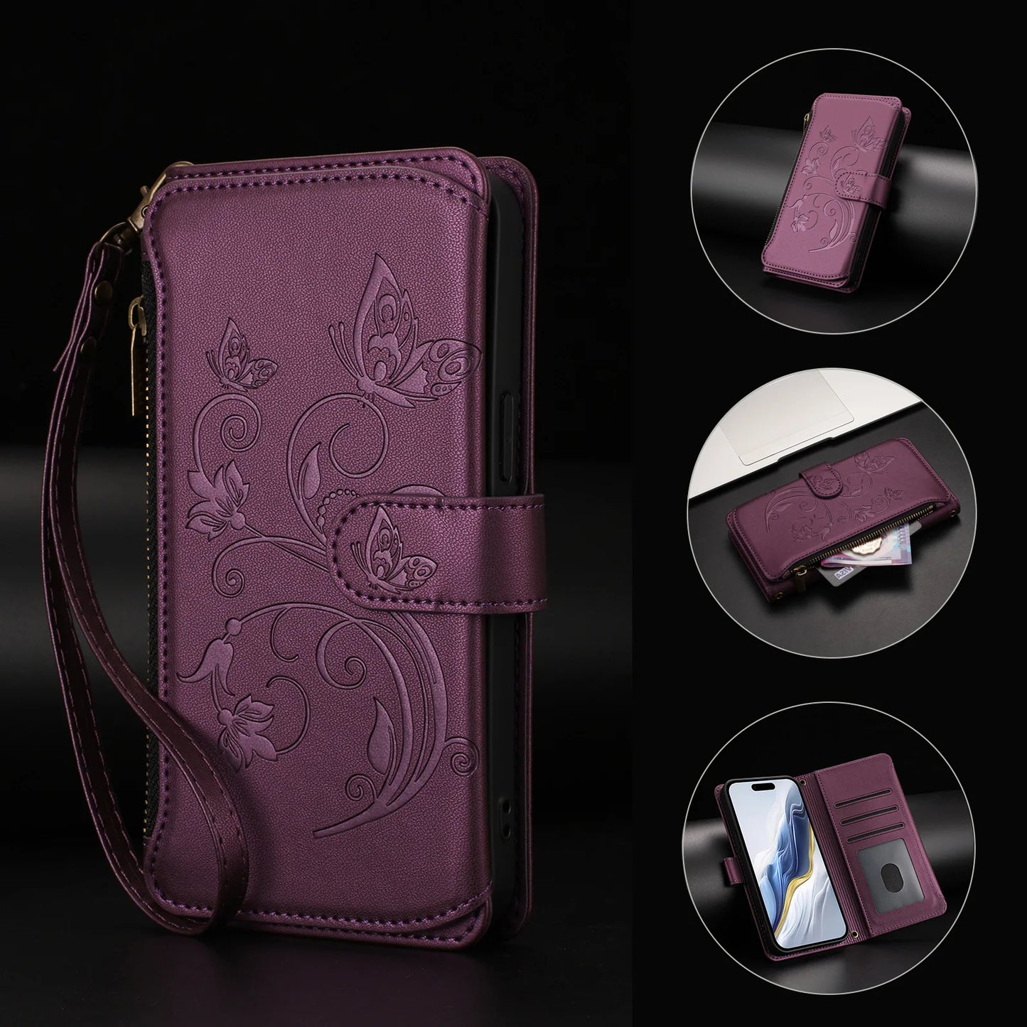 Elegant iPhone Flip Wallet Case with Floral Design