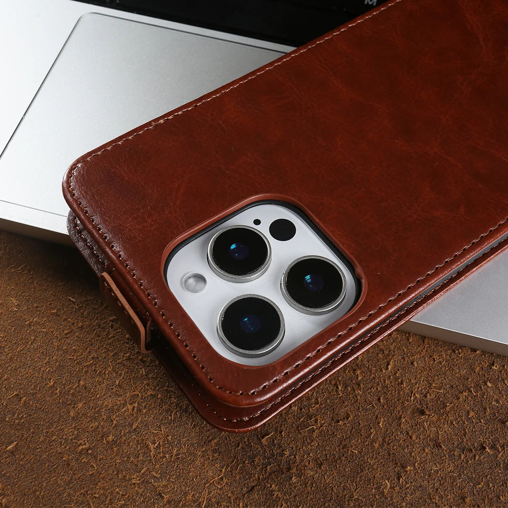 Full-Body Leather Flip iPhone Case with Card Slots