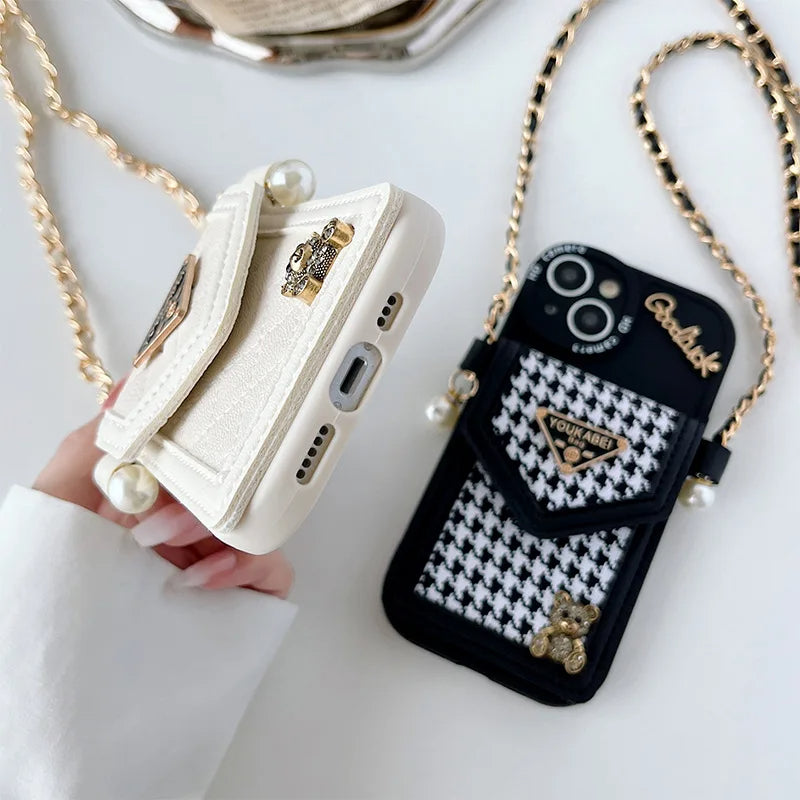 Bling Diamond Bear Crossbody iPhone Case with Strap