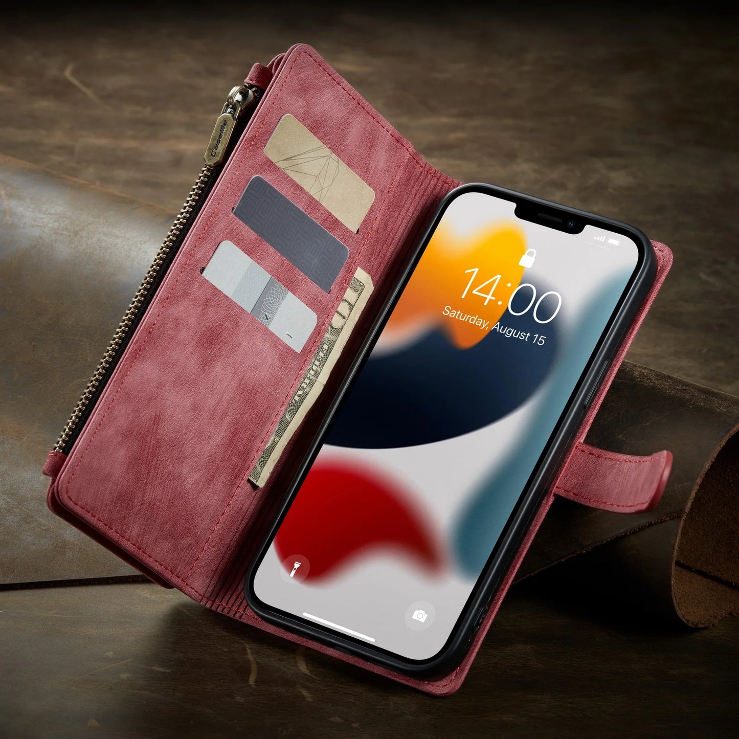Funda de piel premium tipo cartera para iPhone con cierre magnético