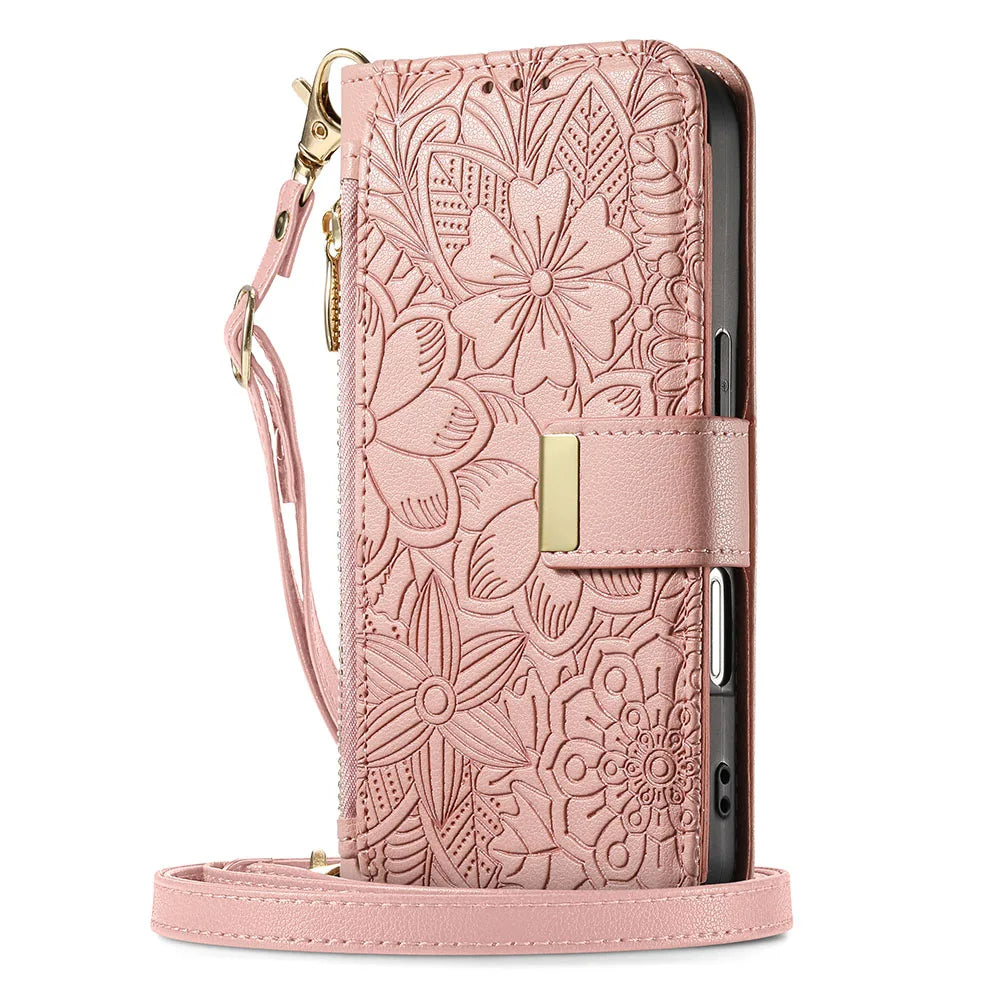 Luxury iPhone Flip Wallet Case with Strap and Pocket