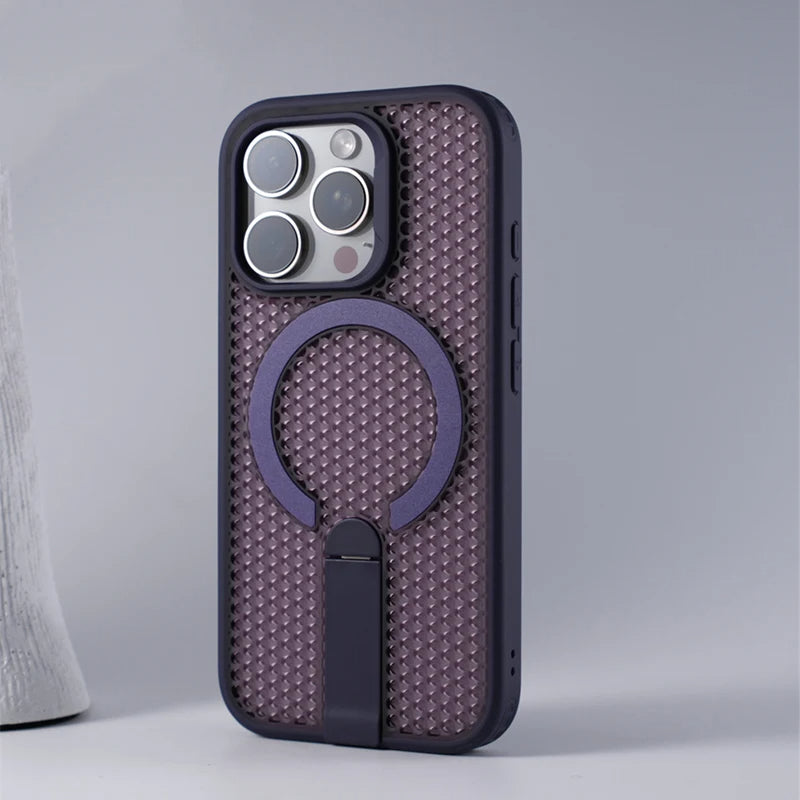 Funda MagSafe para iPhone con soporte y refrigeración en forma de panal