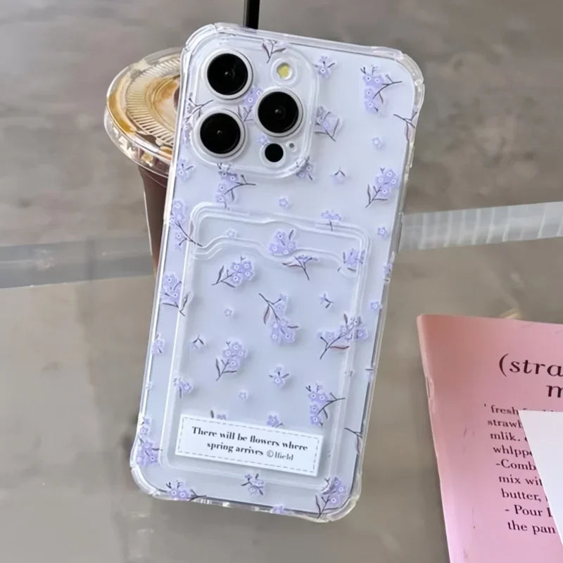 Soft TPU Aesthetic Floral iPhone Card Wallet Case