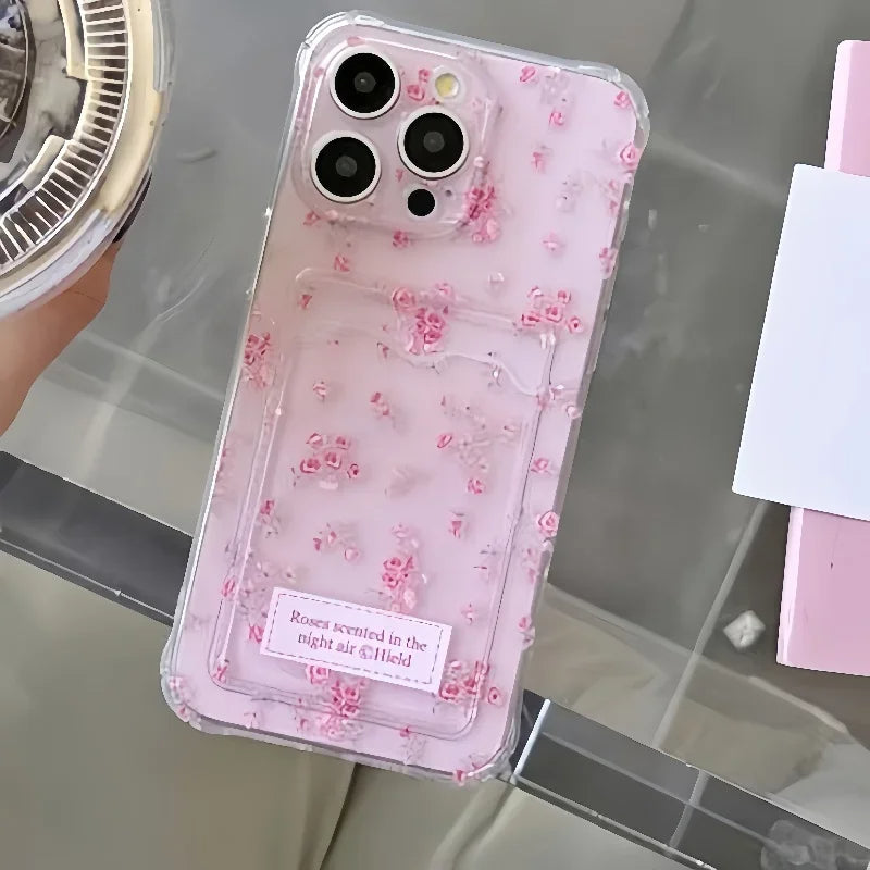 Soft TPU Aesthetic Floral iPhone Card Wallet Case