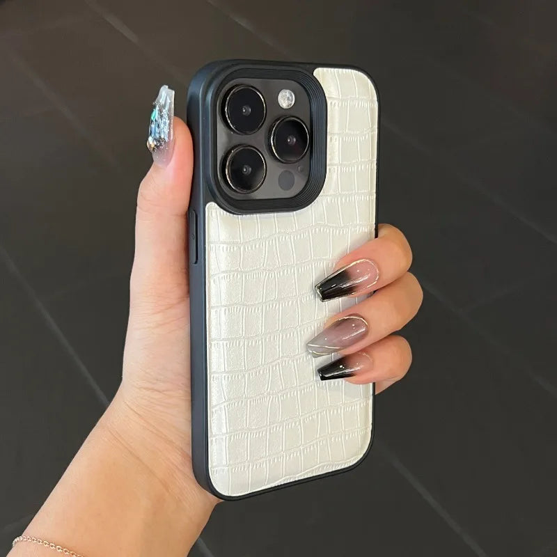 Funda de piel sintética antigolpes con textura de cocodrilo vintage para iPhone