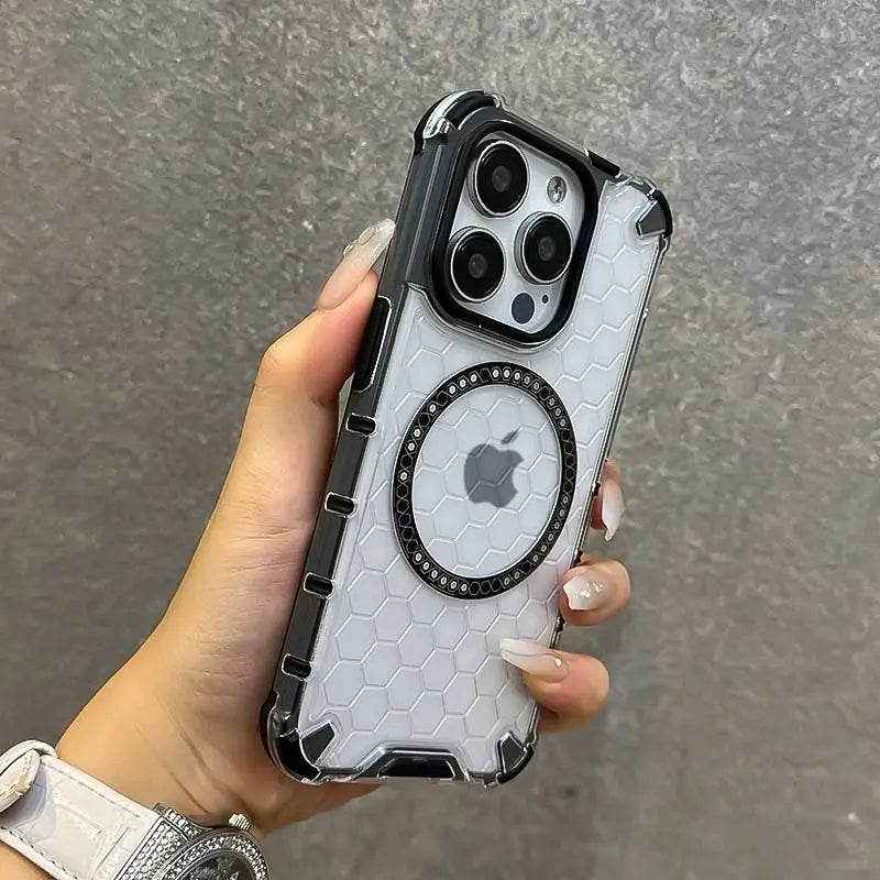 Funda para iPhone con carga inalámbrica y ventilación tipo panal