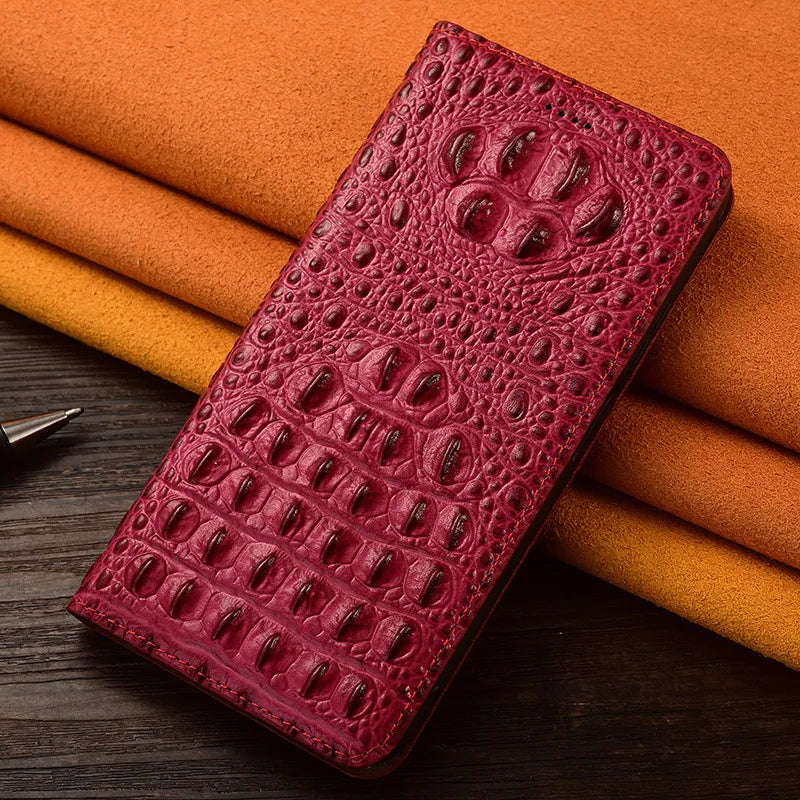 Funda tipo cartera para iPhone de piel de cocodrilo de primera calidad