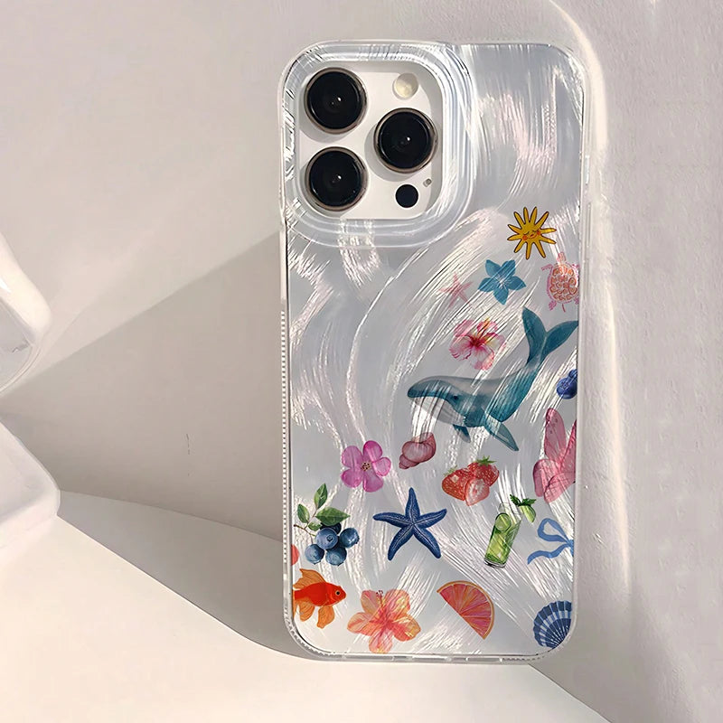 Seashell and Starfish Pattern Feather iPhone Case