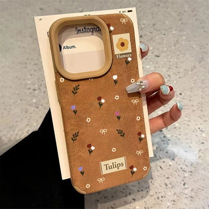 Nature-Inspired Leather iPhone Case with Floral Pattern
