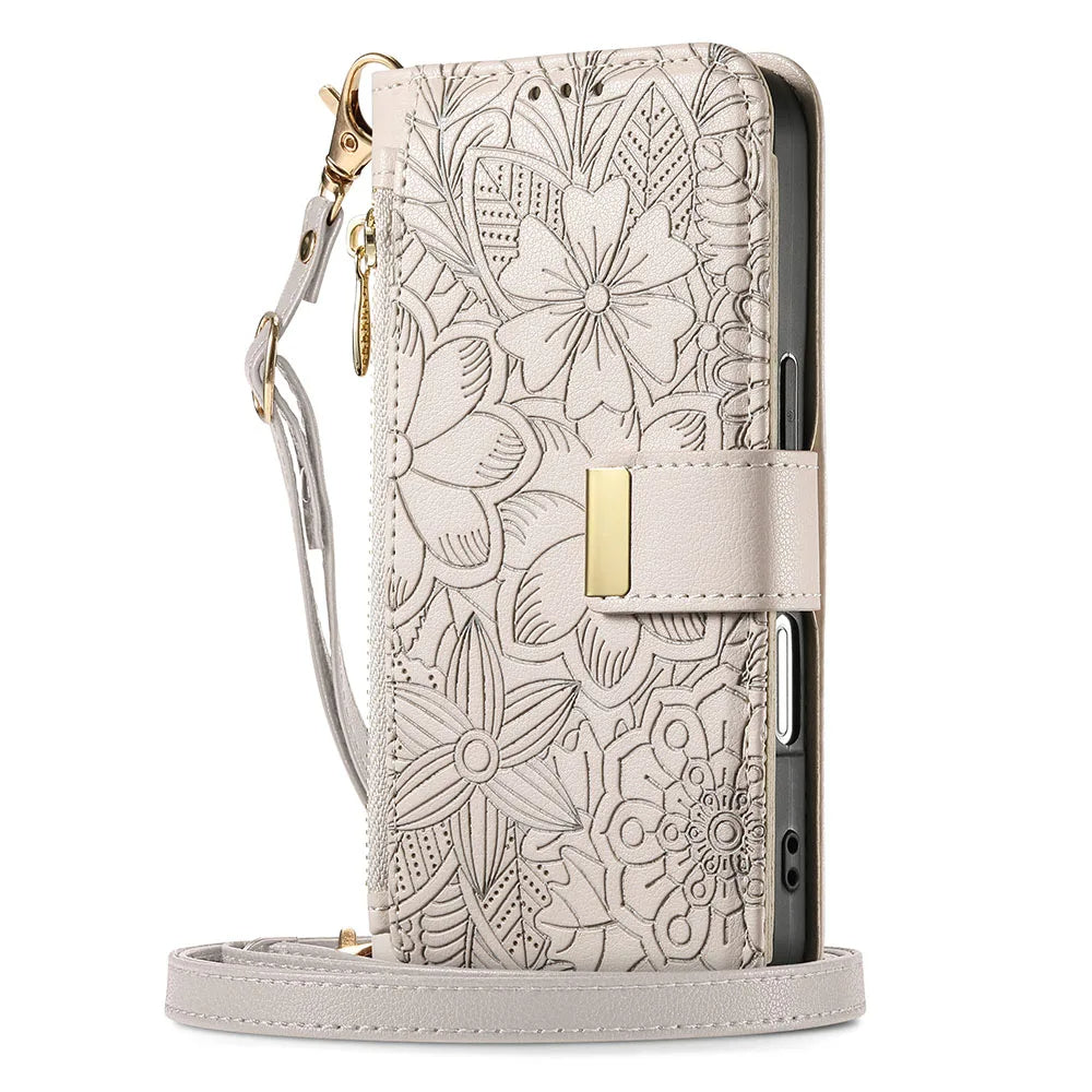 Luxury iPhone Flip Wallet Case with Strap and Pocket