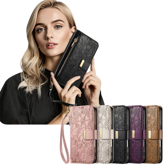 Luxury iPhone Flip Wallet Case with Strap and Pocket