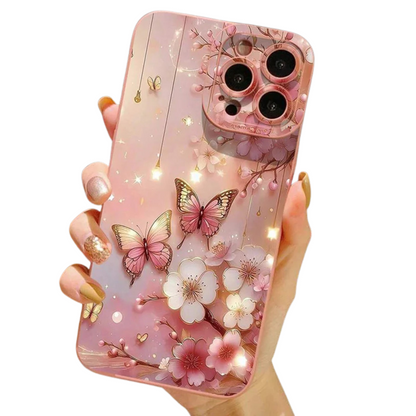 Funda protectora mate para iPhone con diseño de mariposa y flor