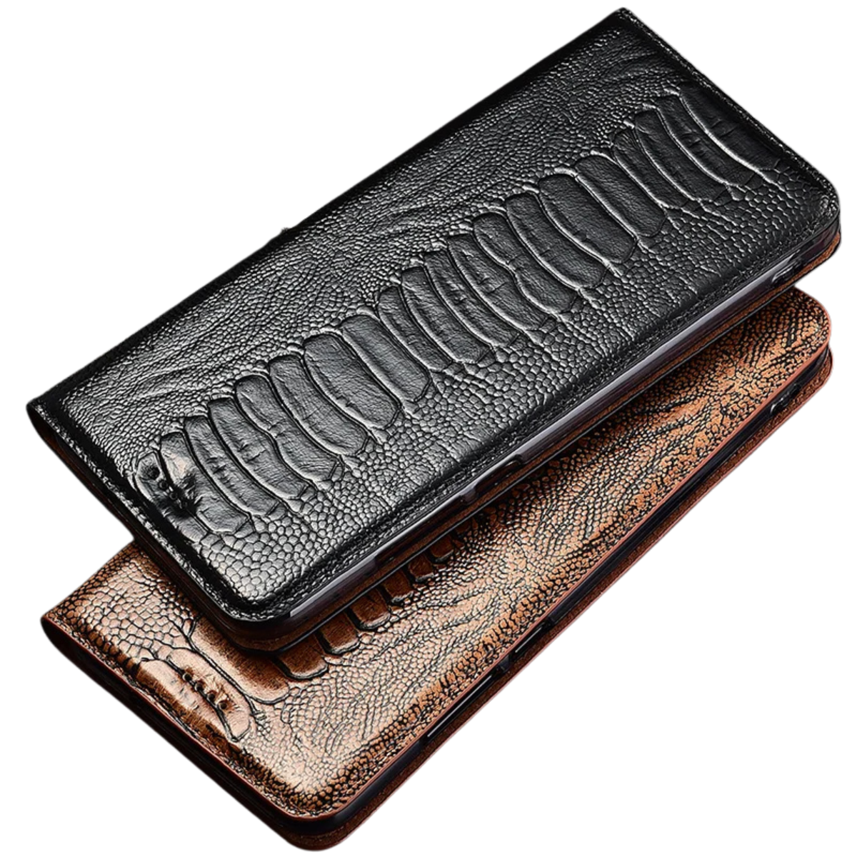 Genuine Ostrich Retro Leather iPhone Wallet Flip Case