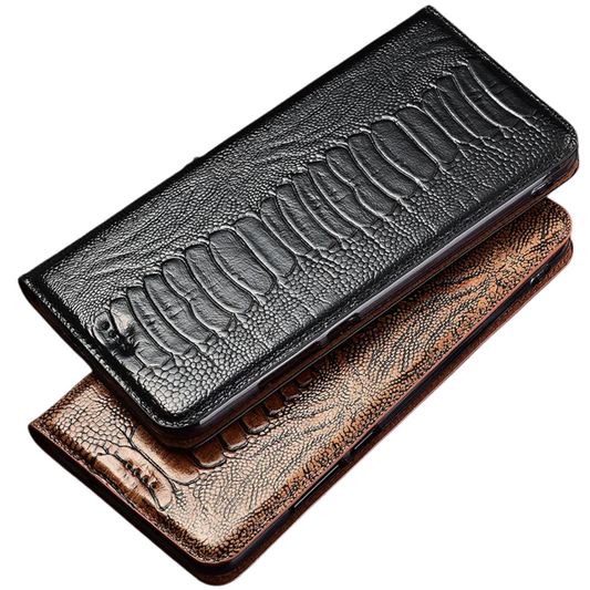 Genuine Ostrich Retro Leather iPhone Wallet Flip Case