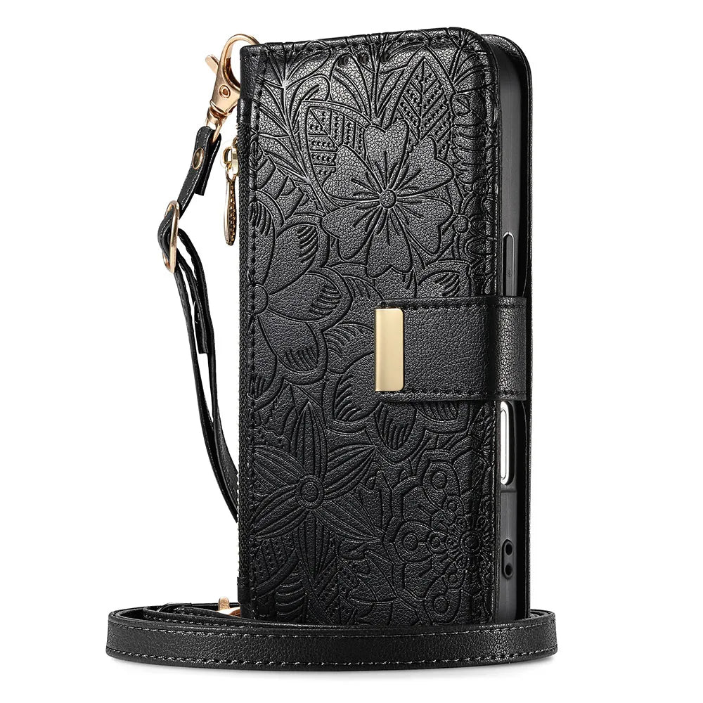 Luxury iPhone Flip Wallet Case with Strap and Pocket