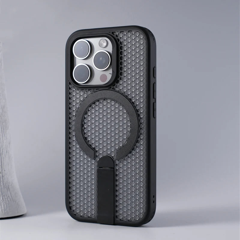 Funda MagSafe para iPhone con soporte y refrigeración en forma de panal