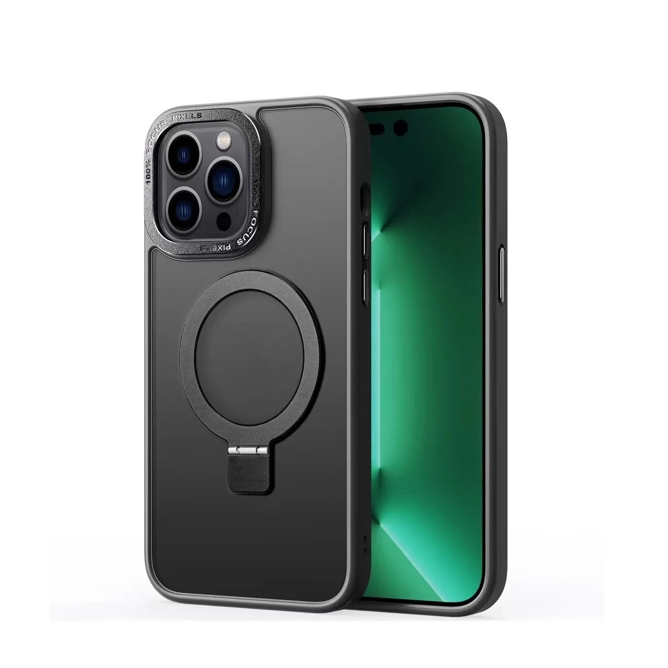 Funda mate MagSafe para iPhone con soporte metálico giratorio