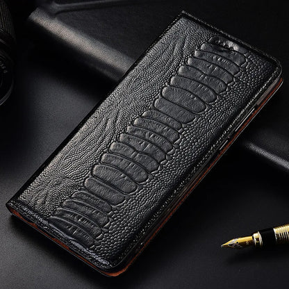 Genuine Ostrich Retro Leather iPhone Wallet Flip Case