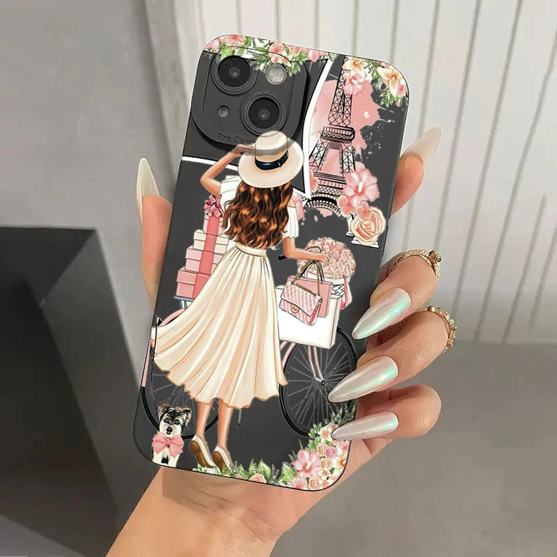 Funda mate suave para iPhone con diseño de flor de niña