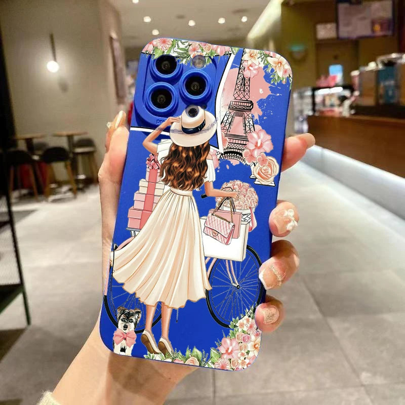 Funda mate suave para iPhone con diseño de flor de niña