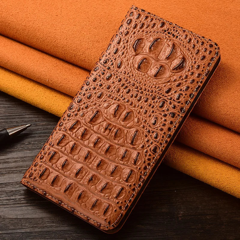 Funda tipo cartera para iPhone de piel de cocodrilo de primera calidad