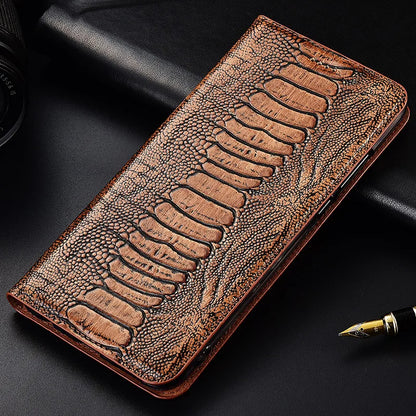 Genuine Ostrich Retro Leather iPhone Wallet Flip Case