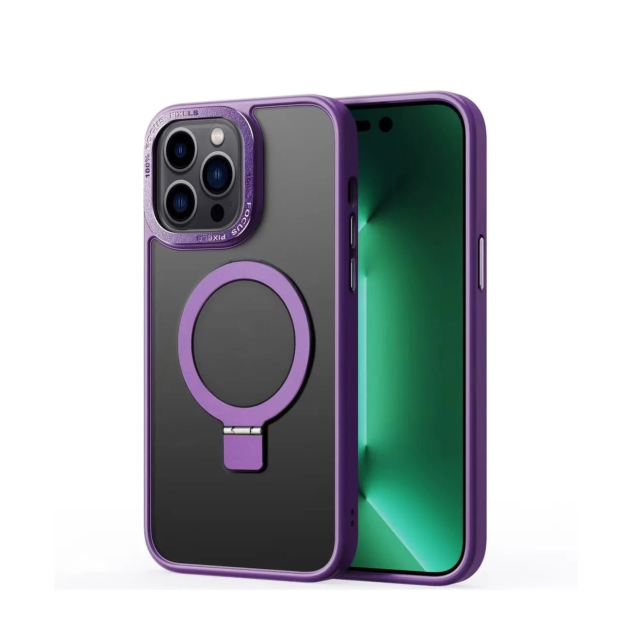 Funda mate MagSafe para iPhone con soporte metálico giratorio