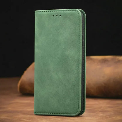 Funda tipo cartera de cuero mate de primera calidad para iPhone