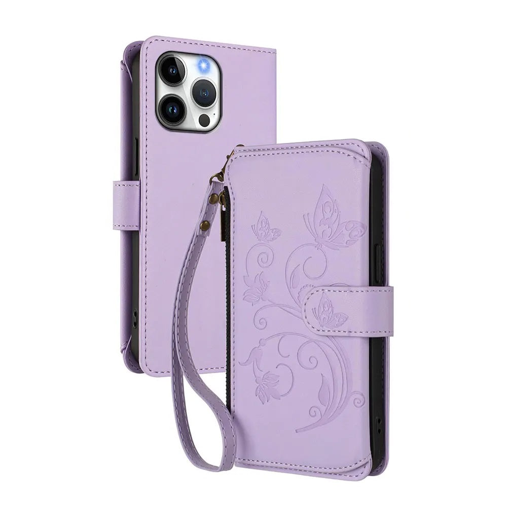 Elegant iPhone Flip Wallet Case with Floral Design