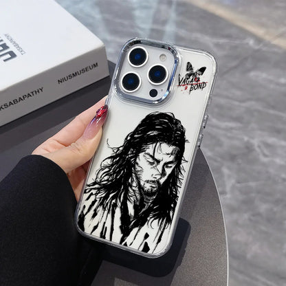 Funda transparente para iPhone inspirada en Vagabond con ilustraciones de samuráis