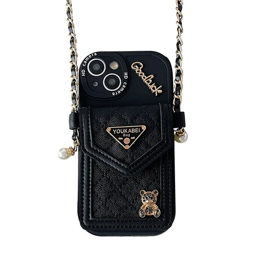Bling Diamond Bear Crossbody iPhone Case with Strap
