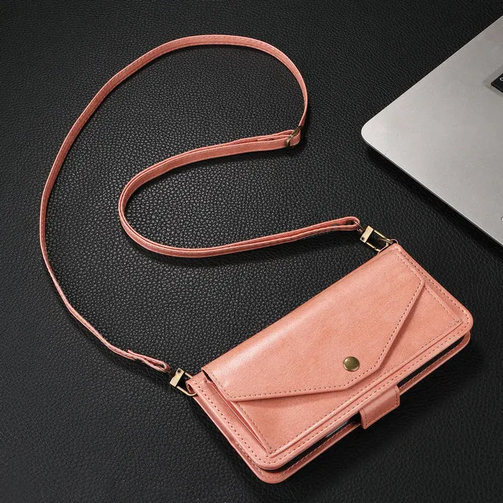 Multifunction iPhone Wallet Case with Shoulder Strap