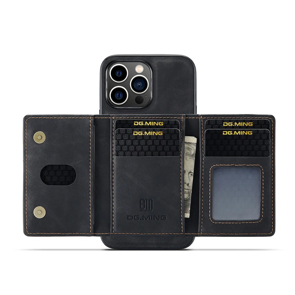 DG.MING Detachable Leather Flip Wallet iPhone Case