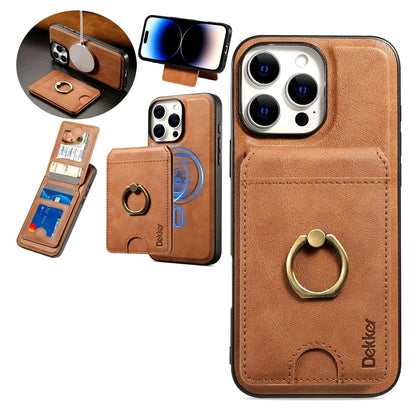 Funda de cuero para iPhone con soporte y carga inalámbrica