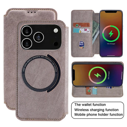 Funda magnética tipo billetera MagSafe de cuero elegante para iPhone
