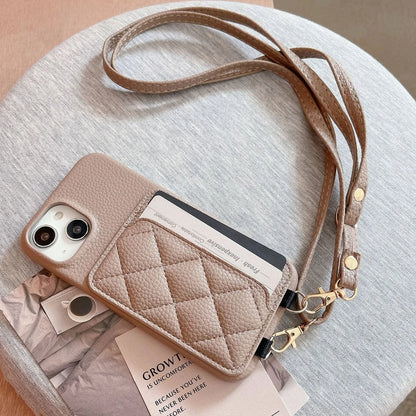 Funda elegante tipo cartera para iPhone con ranuras para tarjetas y bandolera