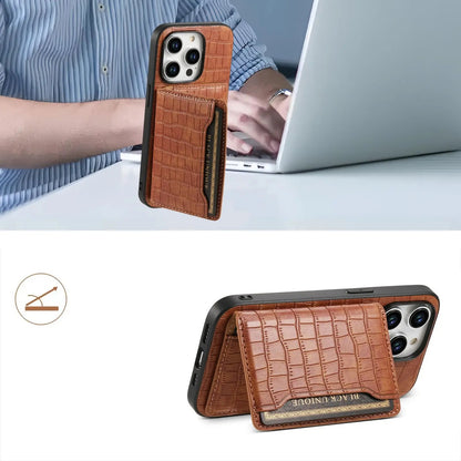 Elegant Croc Leather iPhone Wallet Case with Card Holder