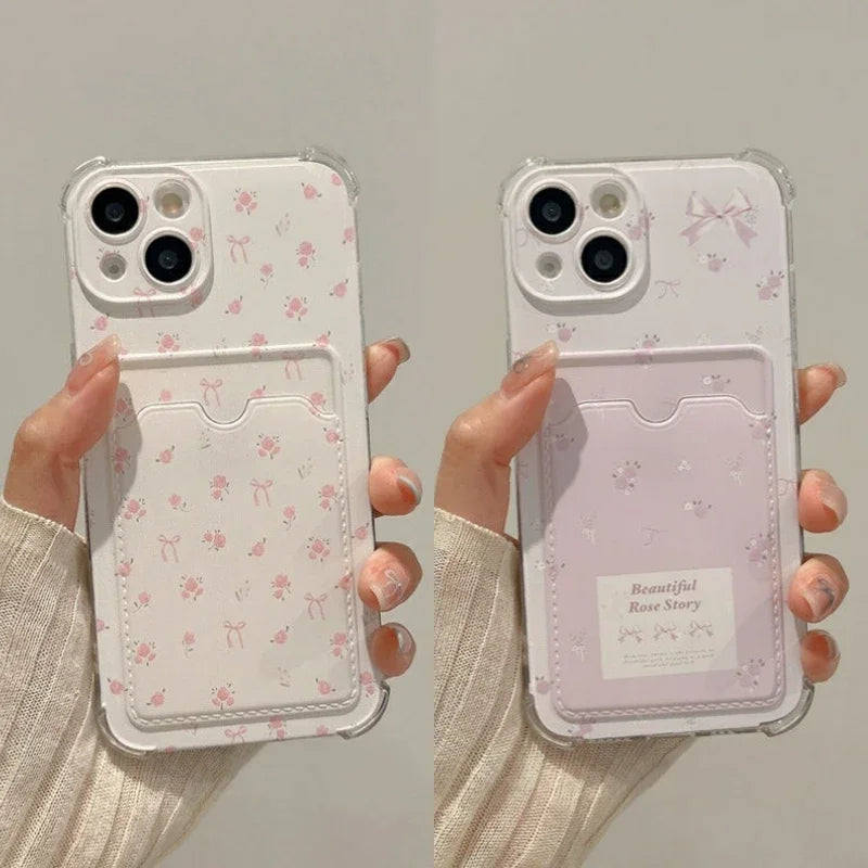 Soft TPU Aesthetic Floral iPhone Card Wallet Case
