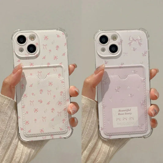 Soft TPU Aesthetic Floral iPhone Card Wallet Case
