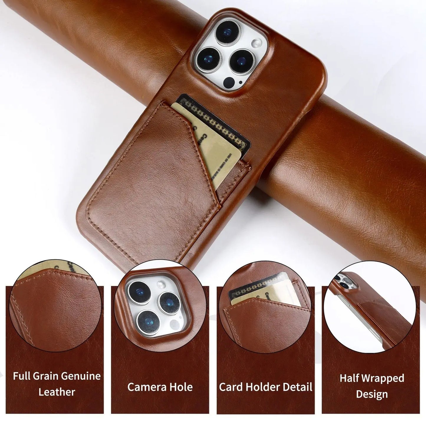 Premium Genuine Leather iPhone Case with Card Slot