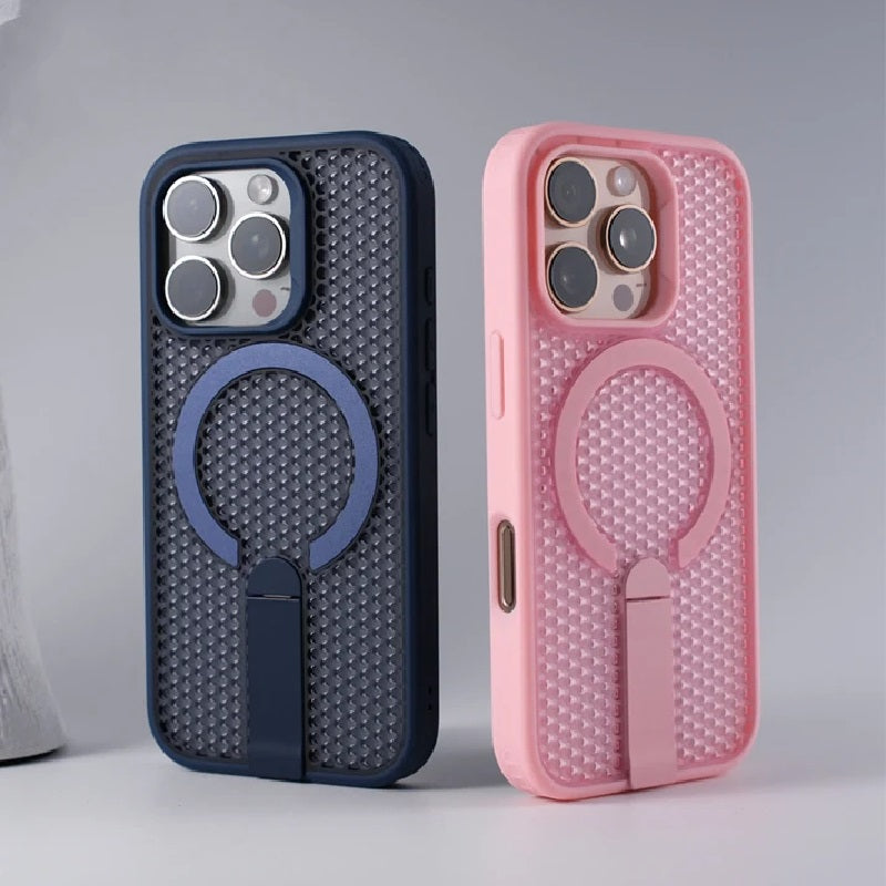 Funda MagSafe para iPhone con soporte y refrigeración en forma de panal