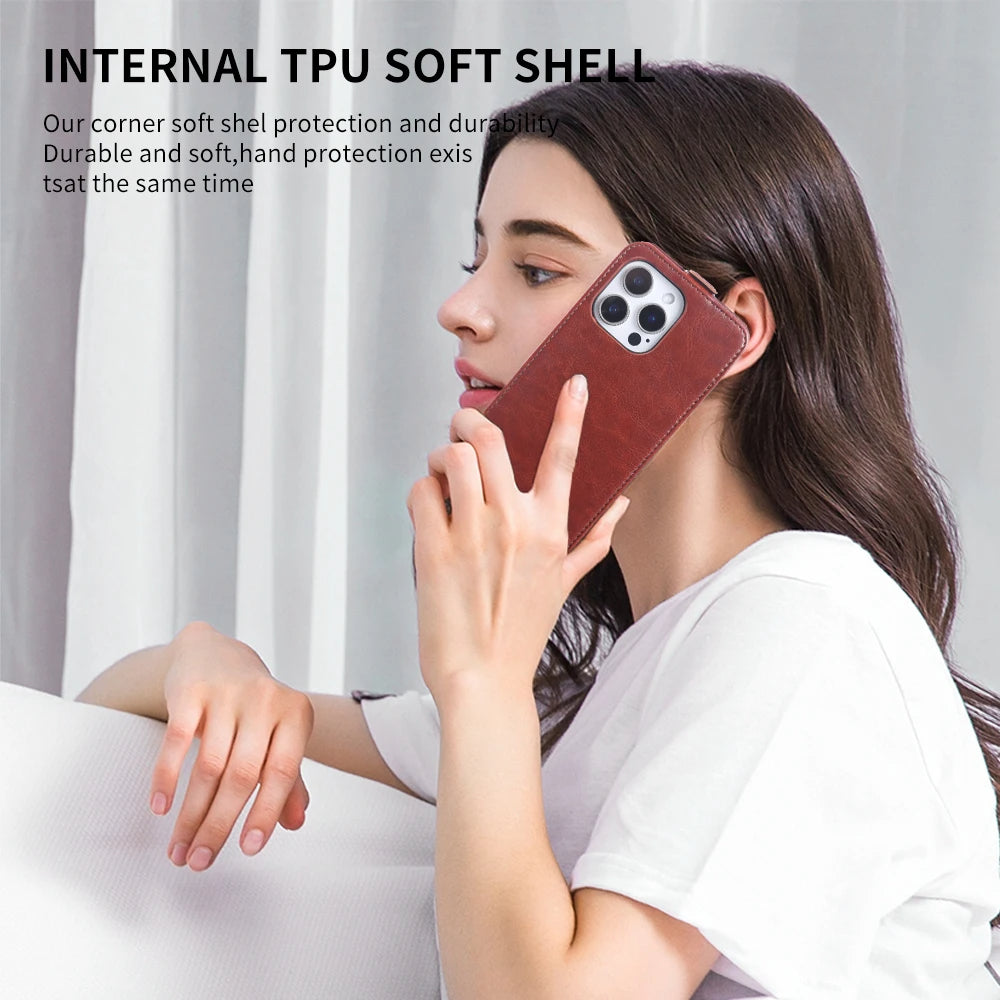 Full-Body Leather Flip iPhone Case with Card Slots