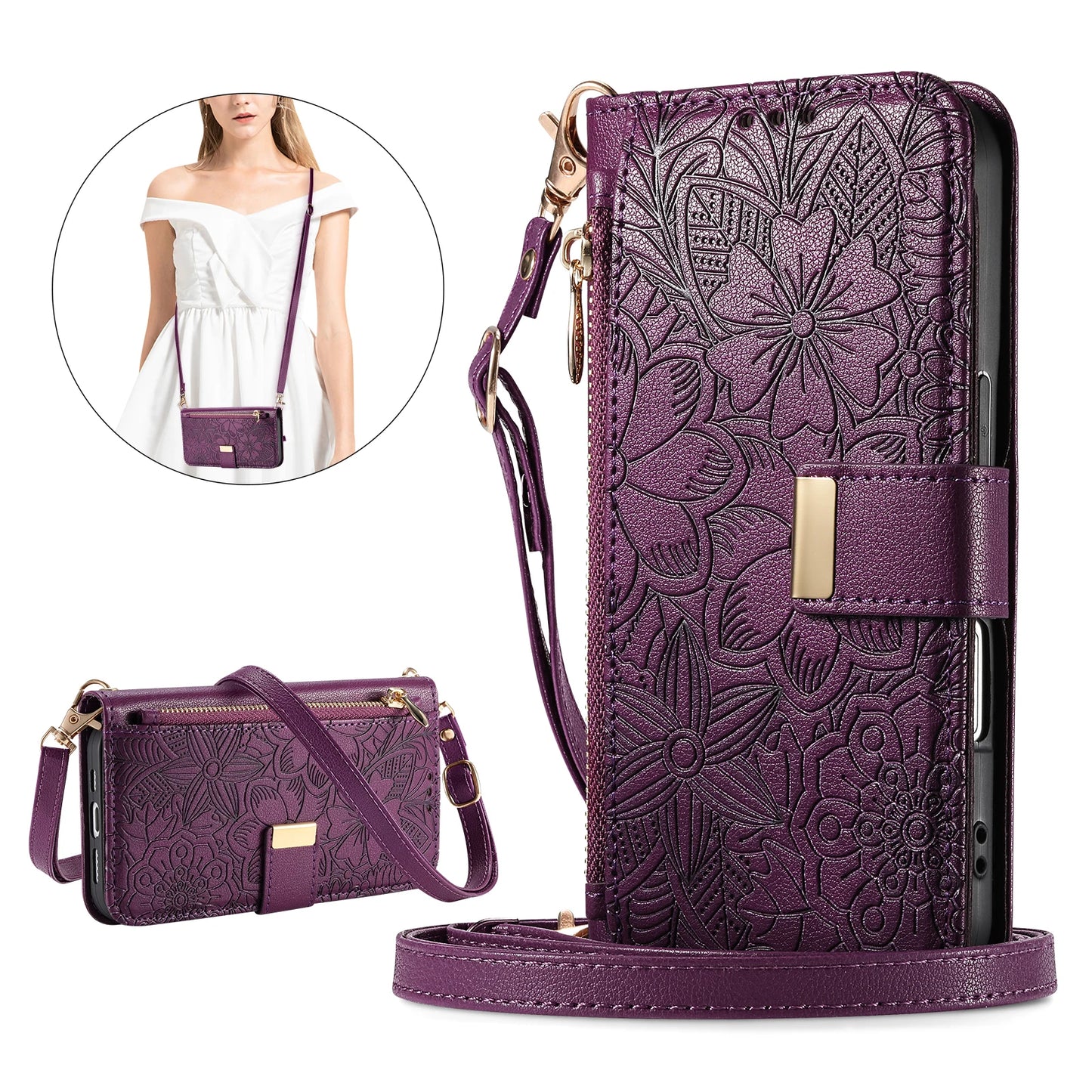 Luxury iPhone Flip Wallet Case with Strap and Pocket