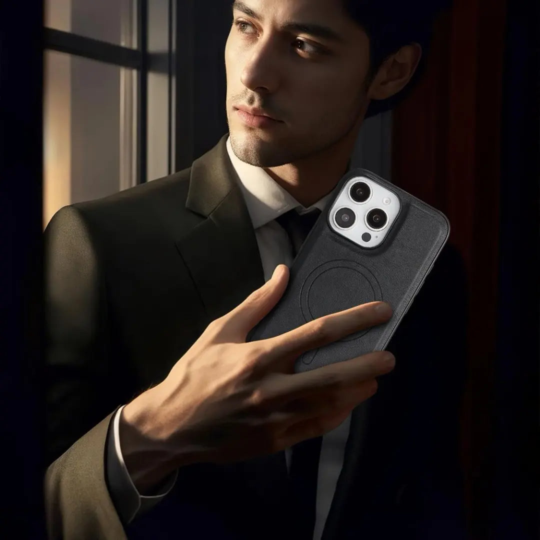 Elegante carcasa de cuero Magsafe para iPhone con protección