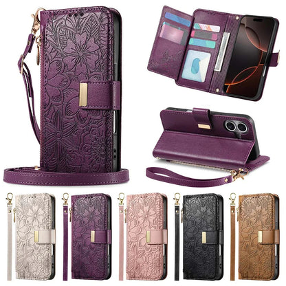 Luxury iPhone Flip Wallet Case with Strap and Pocket