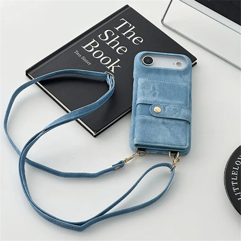 Funda cruzada antigolpes para iPhone con textura vaquera